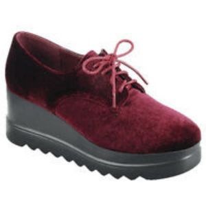 Crimson Red Velvet Platform Oxford Creepers - 7.5M